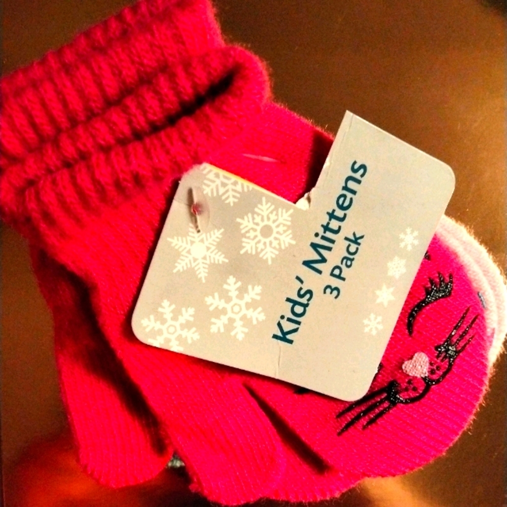 Kids mittens 3 pack little girls